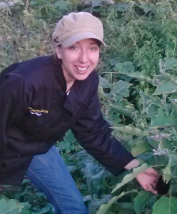 Katie Bauer harvesting eggplant at cooking class
